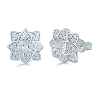 1/3 CT. T.W. Natural White Diamond Sterling Silver 11.1mm Flower Stud Earrings
