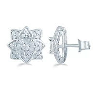 1/3 CT. T.W. Natural White Diamond Sterling Silver 11.1mm Flower Stud Earrings