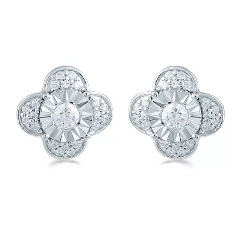 3/ CT. T.W. Natural White Diamond Sterling Silver 10.6mm Flower Stud Earrings
