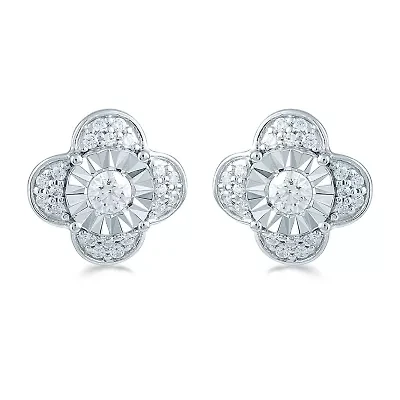 3/8 CT. T.W. Natural White Diamond Sterling Silver 10.6mm Flower Stud Earrings