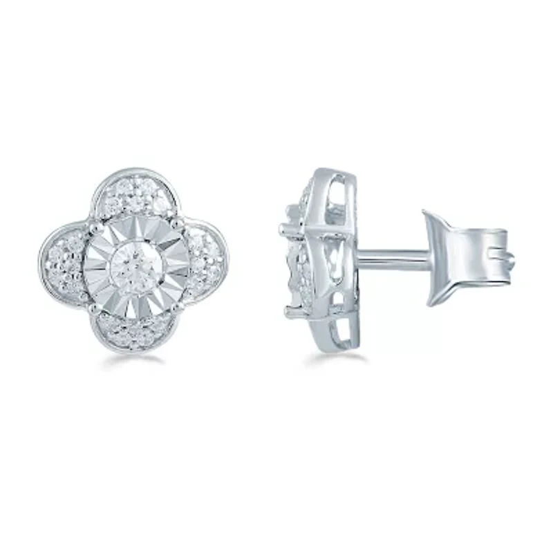 3/ CT. T.W. Natural White Diamond Sterling Silver 10.6mm Flower Stud Earrings