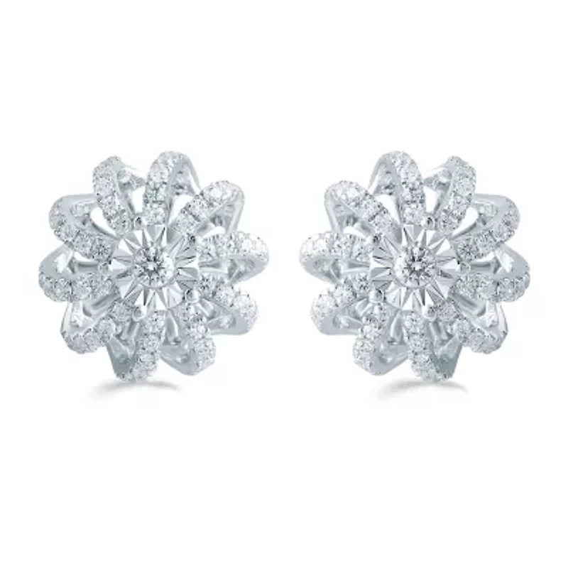 1/2 CT. T.W. Natural White Diamond Sterling Silver 11.9mm Flower Stud Earrings