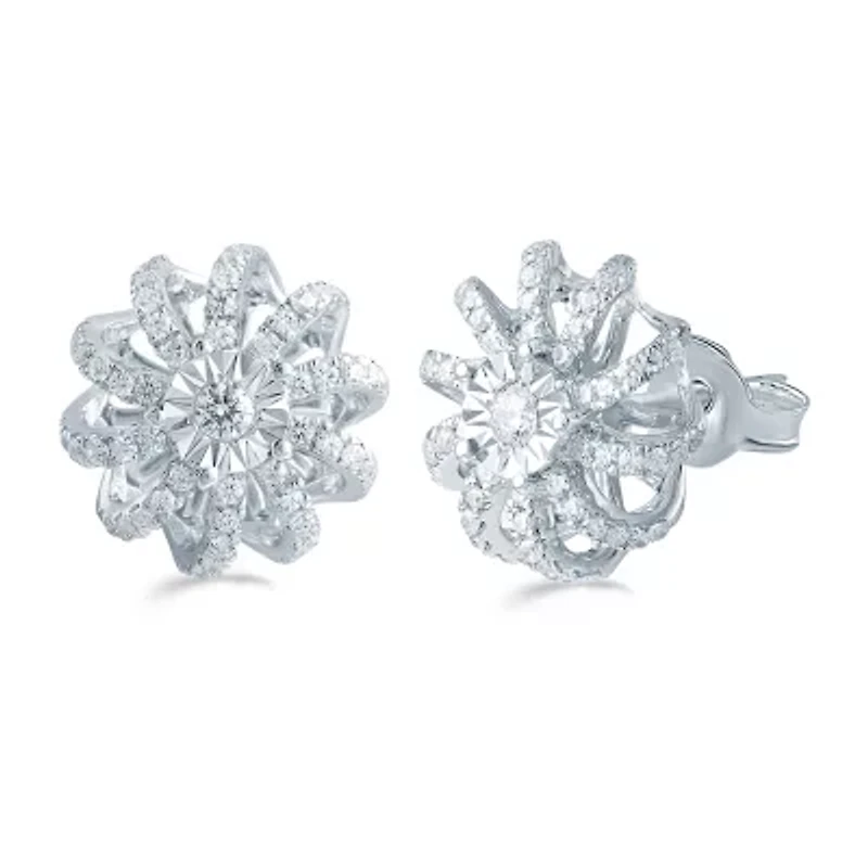 1/2 CT. T.W. Natural White Diamond Sterling Silver 11.9mm Flower Stud Earrings