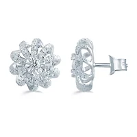 1/2 CT. T.W. Natural White Diamond Sterling Silver 11.9mm Flower Stud Earrings