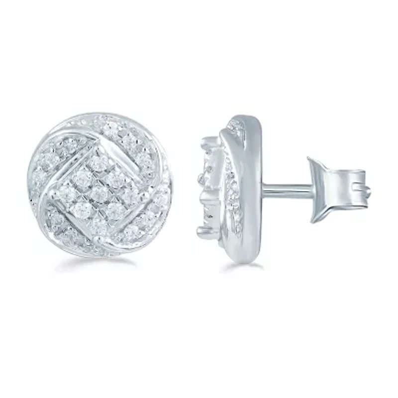 1/5 CT. Natural White Diamond Sterling Silver 8.8mm Stud Earrings
