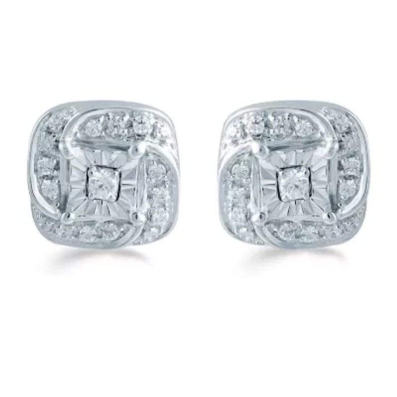 1/5 CT. Natural White Diamond Sterling Silver 8.6mm Stud Earrings