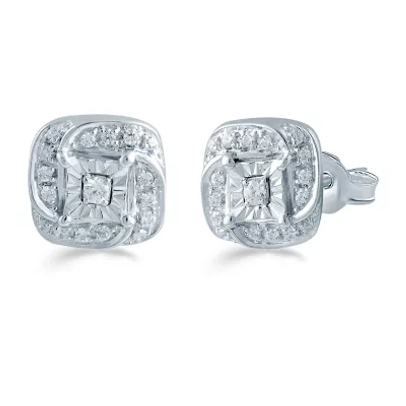 1/5 CT. Natural White Diamond Sterling Silver 8.6mm Stud Earrings