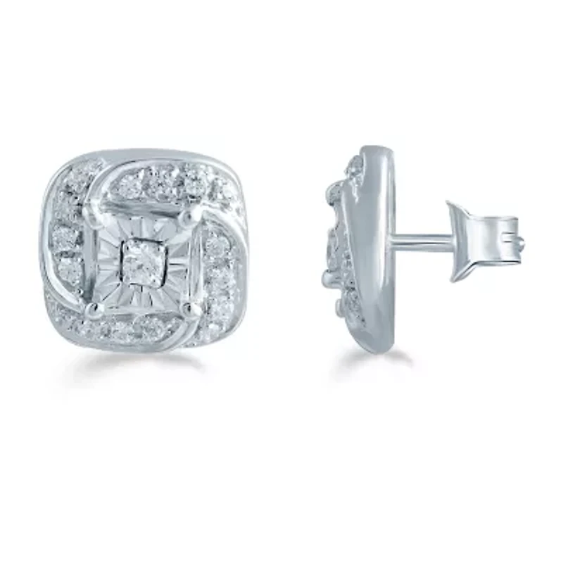 1/5 CT. Natural White Diamond Sterling Silver 8.6mm Stud Earrings