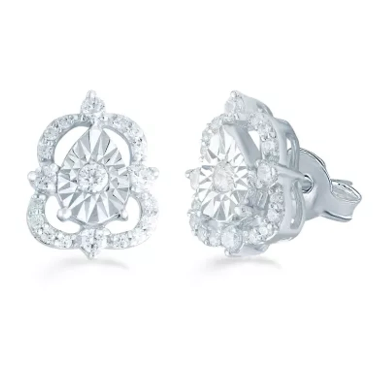 1/5 CT. Natural White Diamond Sterling Silver 9.3mm Stud Earrings
