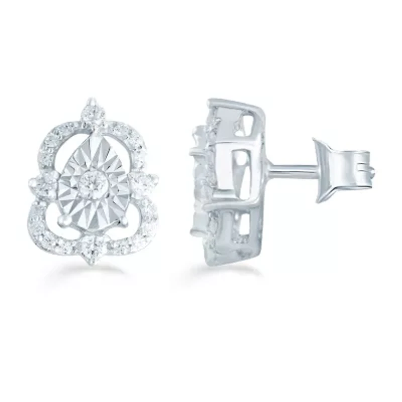1/5 CT. Natural White Diamond Sterling Silver 9.3mm Stud Earrings