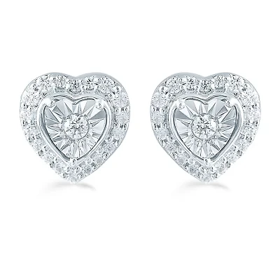 1/4 CT. T.W. Natural White Diamond Sterling Silver 8.4mm Heart Stud Earrings