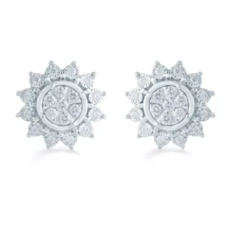 1/3 CT. T.W. Natural White Diamond Sterling Silver 11.9mm Flower Stud Earrings
