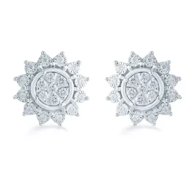 1/3 CT. T.W. Natural White Diamond Sterling Silver 11.9mm Flower Stud Earrings