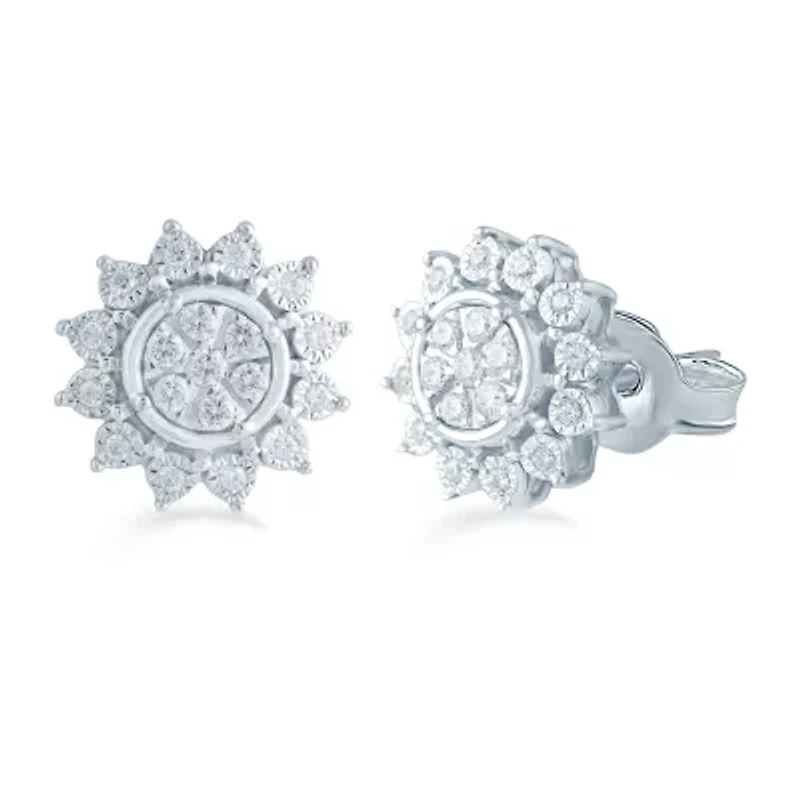 1/3 CT. T.W. Natural White Diamond Sterling Silver 11.9mm Flower Stud Earrings