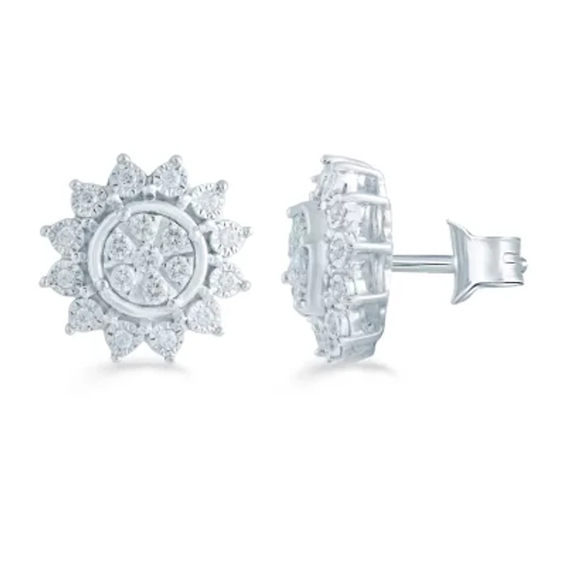 1/3 CT. T.W. Natural White Diamond Sterling Silver 11.9mm Flower Stud Earrings