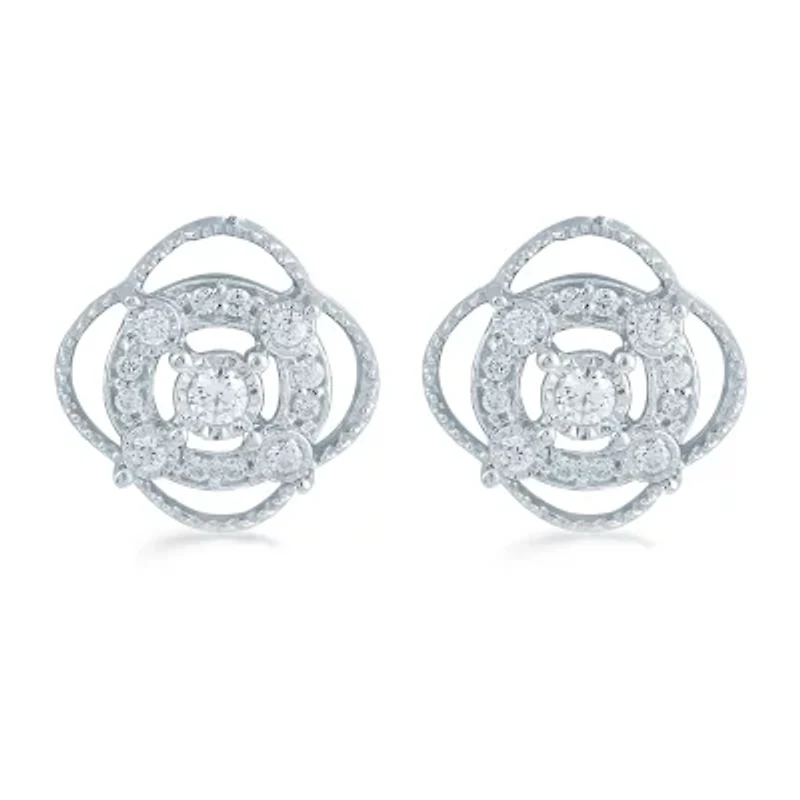 1/5 CT. Natural White Diamond Sterling Silver 10.6mm Stud Earrings