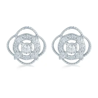 1/5 CT. Natural White Diamond Sterling Silver 10.6mm Stud Earrings