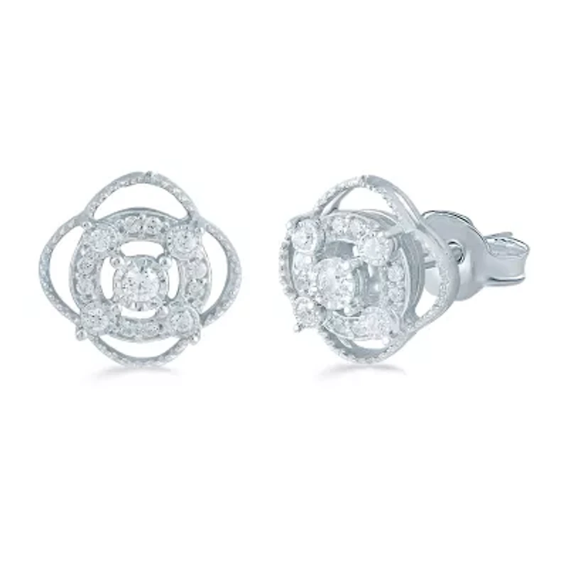 1/5 CT. Natural White Diamond Sterling Silver 10.6mm Stud Earrings