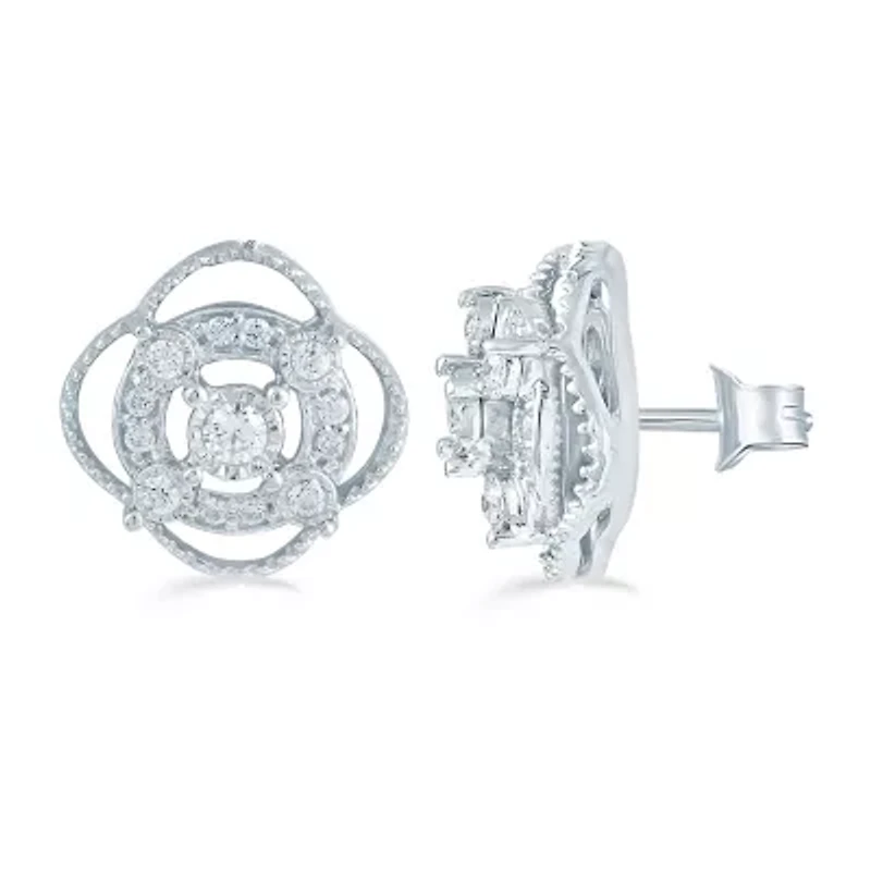 1/5 CT. Natural White Diamond Sterling Silver 10.6mm Stud Earrings