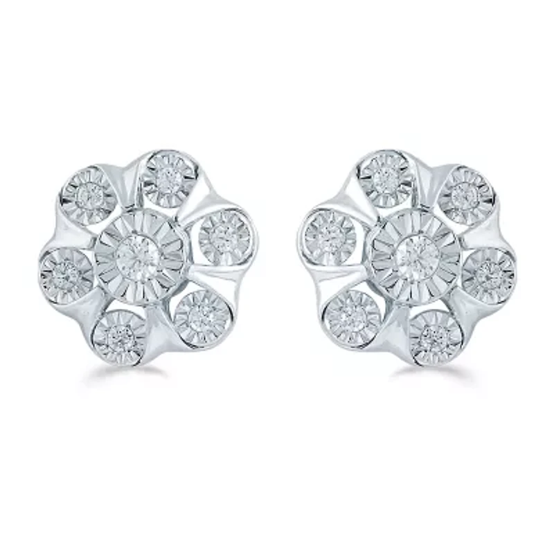 1/4 CT. T.W. Natural White Diamond Sterling Silver 10.9mm Flower Stud Earrings