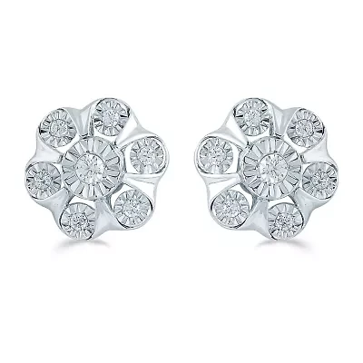 1/4 CT. T.W. Natural White Diamond Sterling Silver 10.9mm Flower Stud Earrings