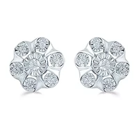 1/4 CT. T.W. Natural White Diamond Sterling Silver 10.9mm Flower Stud Earrings