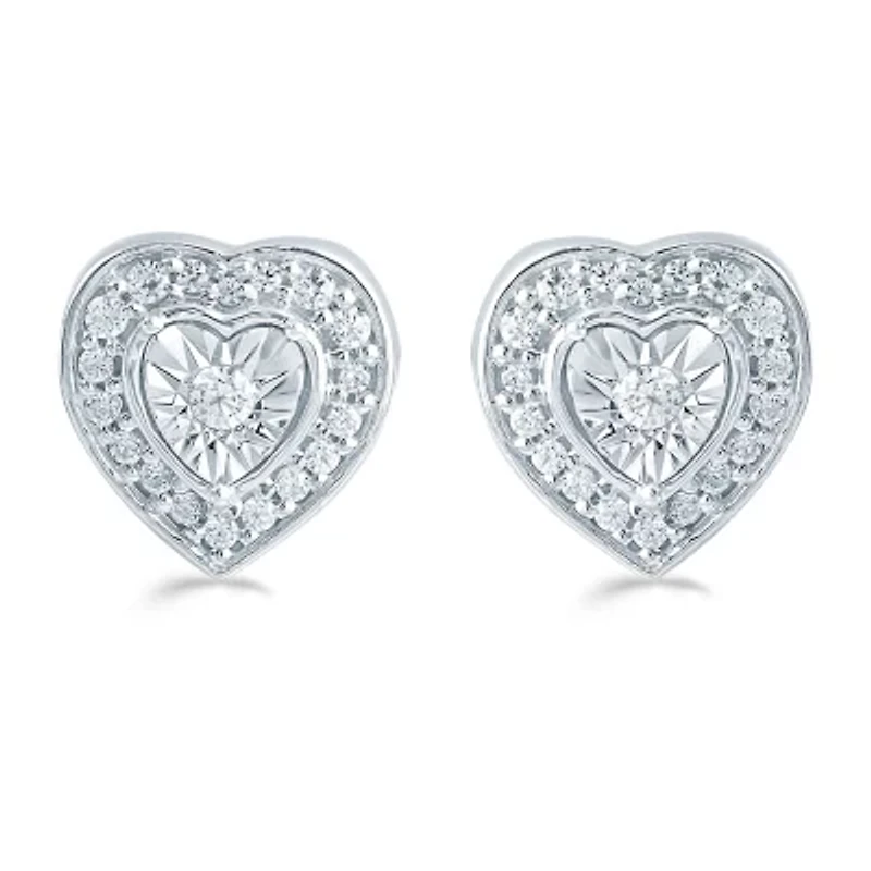 1/4 CT. T.W. Natural White Diamond Sterling Silver 9.6mm Heart Stud Earrings