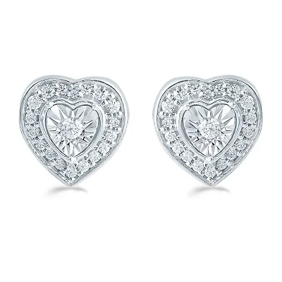 1/4 CT. T.W. Natural White Diamond Sterling Silver 9.6mm Heart Stud Earrings
