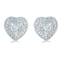 1/4 CT. T.W. Natural White Diamond Sterling Silver 9.6mm Heart Stud Earrings