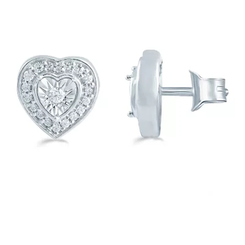 1/4 CT. T.W. Natural White Diamond Sterling Silver 9.6mm Heart Stud Earrings