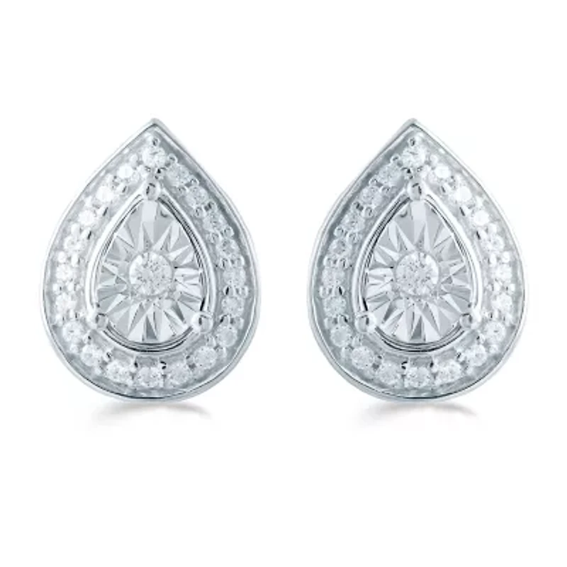 1/5 CT. Natural White Diamond Sterling Silver 10.6mm Pear Stud Earrings