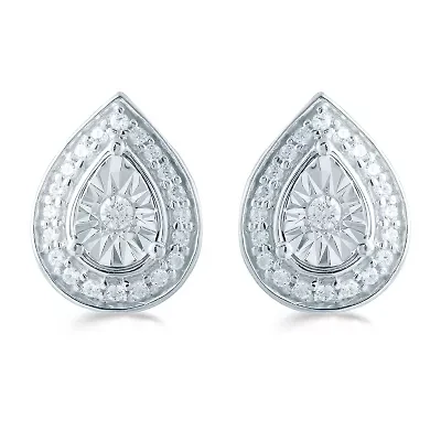 1/5 CT. Natural White Diamond Sterling Silver 10.6mm Pear Stud Earrings