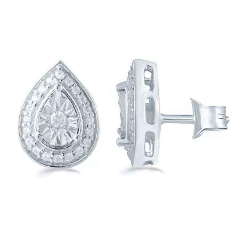 1/5 CT. Natural White Diamond Sterling Silver 10.6mm Pear Stud Earrings