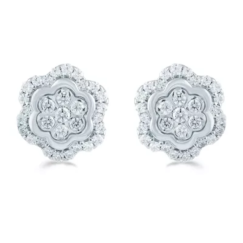 1/2 CT. T.W. Natural White Diamond Sterling Silver 10.2mm Flower Stud Earrings