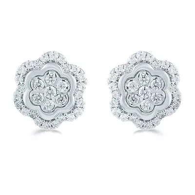 1/2 CT. T.W. Natural White Diamond Sterling Silver 10.2mm Flower Stud Earrings