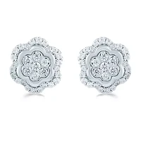 1/2 CT. T.W. Natural White Diamond Sterling Silver 10.2mm Flower Stud Earrings