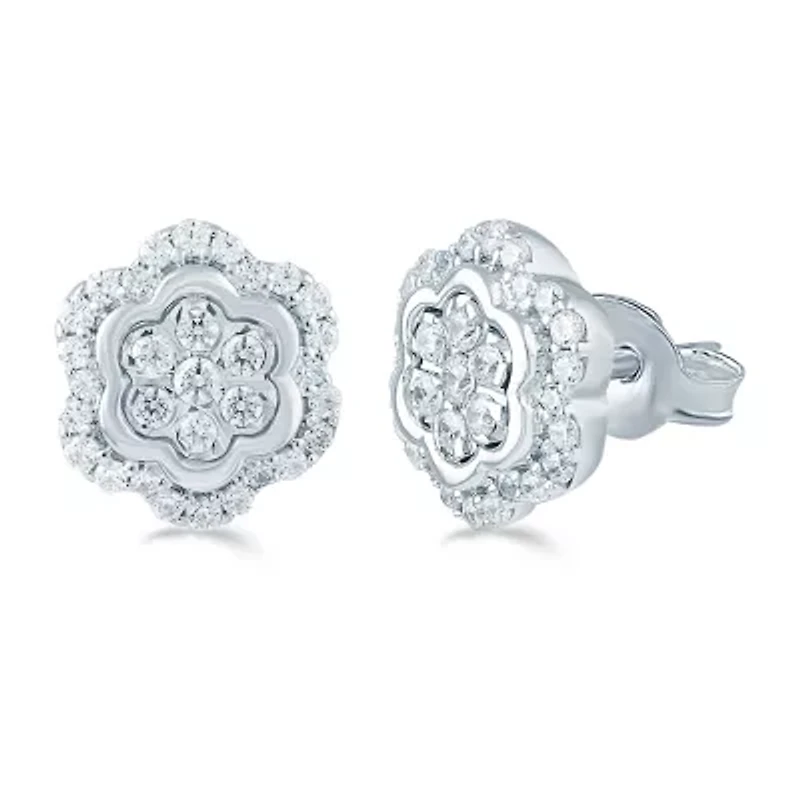 1/2 CT. T.W. Natural White Diamond Sterling Silver 10.2mm Flower Stud Earrings