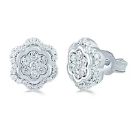 1/2 CT. T.W. Natural White Diamond Sterling Silver 10.2mm Flower Stud Earrings