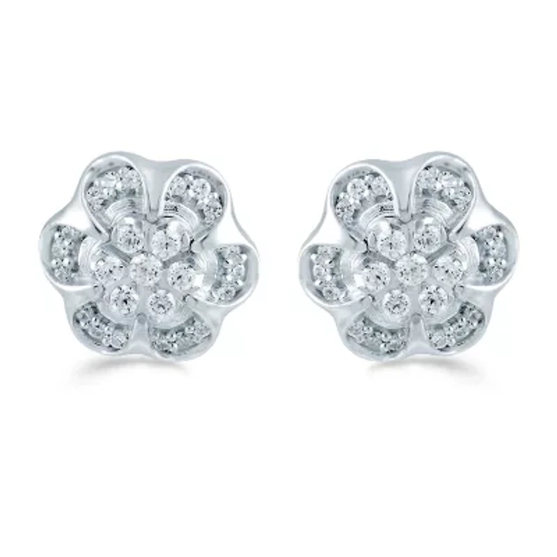 3/ CT. T.W. Natural White Diamond Sterling Silver 10.6mm Flower Stud Earrings