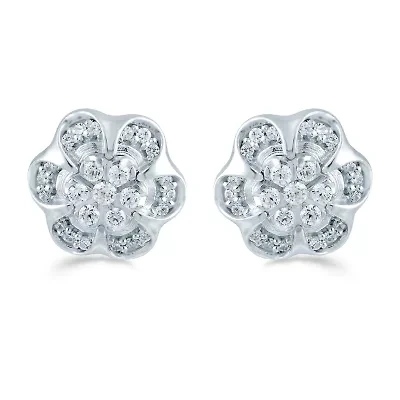 3/ CT. T.W. Natural White Diamond Sterling Silver 10.6mm Flower Stud Earrings