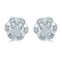 3/ CT. T.W. Natural White Diamond Sterling Silver 10.6mm Flower Stud Earrings