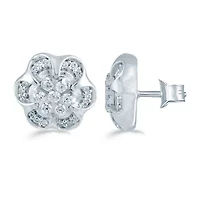 3/ CT. T.W. Natural White Diamond Sterling Silver 10.6mm Flower Stud Earrings