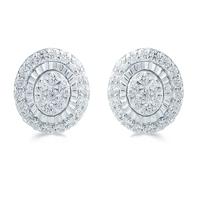 1/3 CT. T.W. Natural White Diamond Sterling Silver 8mm Stud Earrings