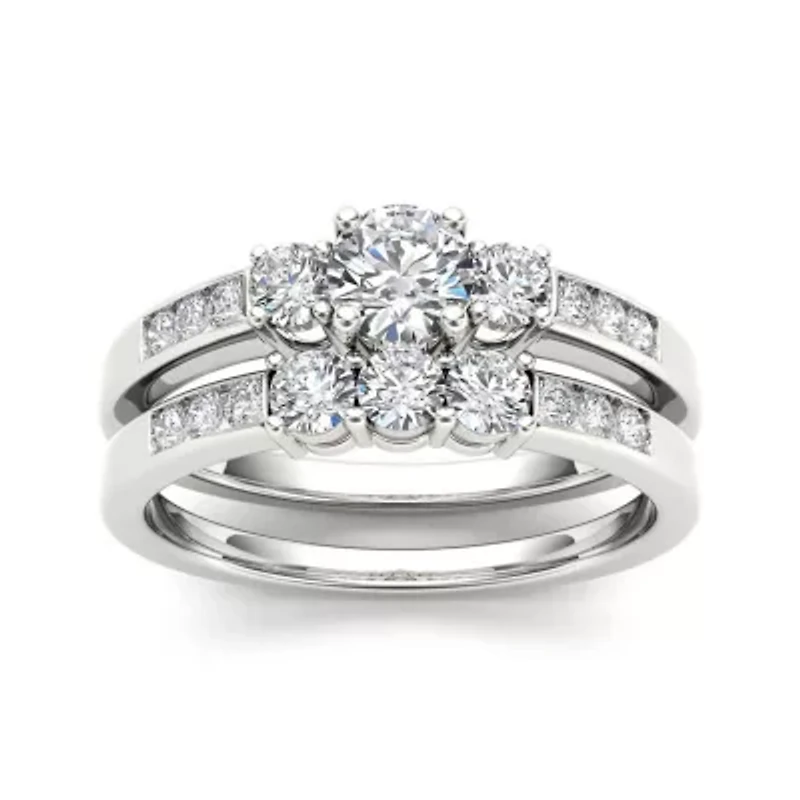 1 CT.T.W. Natural Diamond 14K White Gold Bridal Ring Set