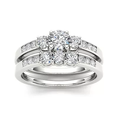 1 CT.T.W. Natural Diamond 14K White Gold Bridal Ring Set