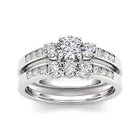 1 CT.T.W. Natural Diamond 14K White Gold Bridal Ring Set