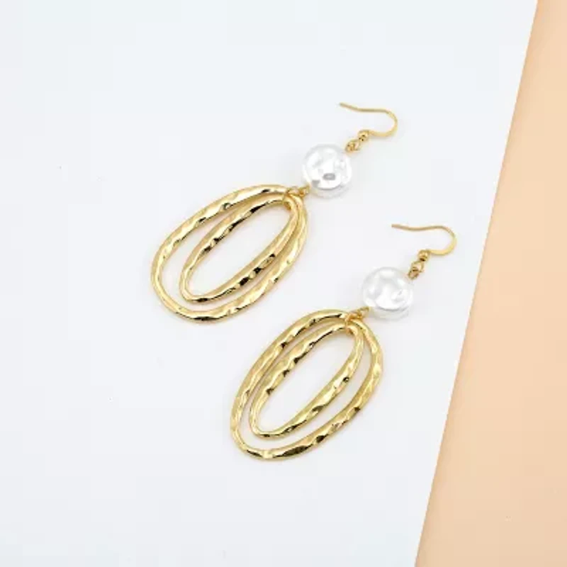 Bold Elements Gold Tone Womens White Simulated Pearl Drop Earrings