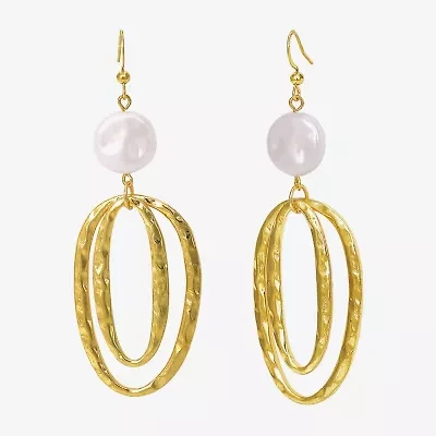 Bold Elements Gold Tone Womens White Simulated Pearl Drop Earrings