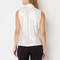 Black Label by Evan-Picone Womens Split Tie Neck Sleeveless Petite Blouse