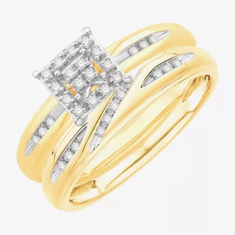 3PC Trio Set Featuring 1/7 CT.T.W.  Diamond 10K or 14K Two Tone Gold Wedding Ring Set